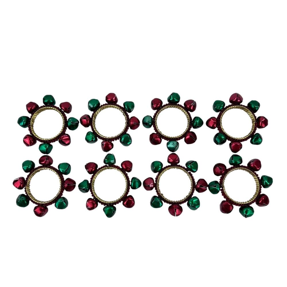 8 Christmas Jingle Bell Napkin Ring Red and Green Holiday Table Decor Red Metal